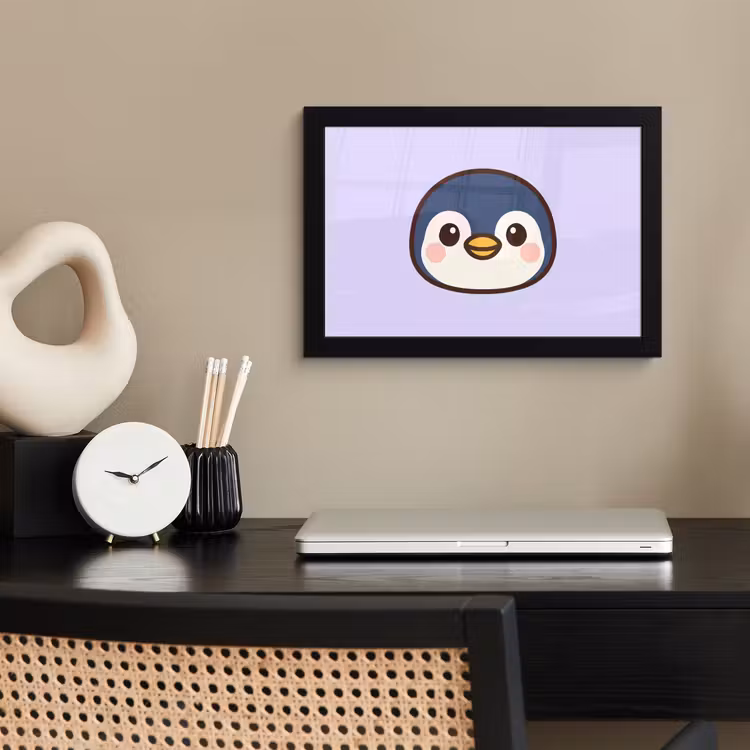 Poster met lijst - Pinguïn - Paars - Schattig — 3