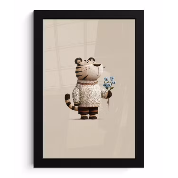 Poster met lijst - Tijger - Blauwe bloemen - Rustig — 1
