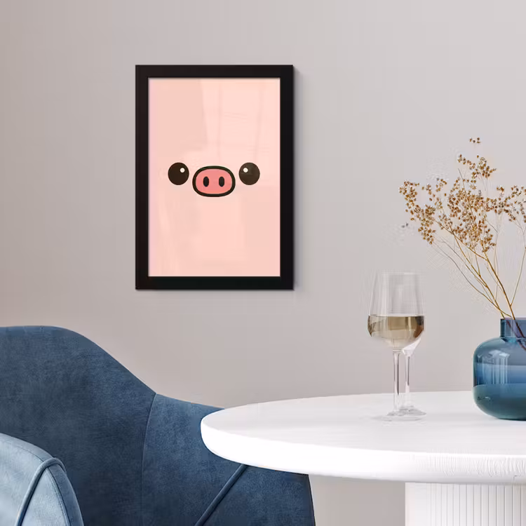 Poster met lijst - Varken - Roze - Minimalistisch — 2