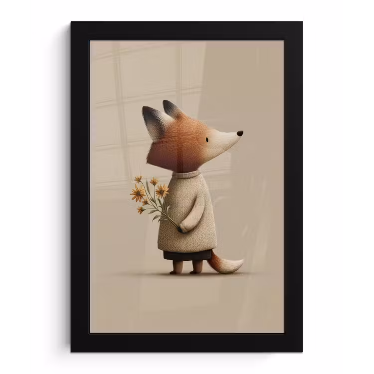 Poster met lijst - Vos - Gele bloemen - Minimalistisch — 1
