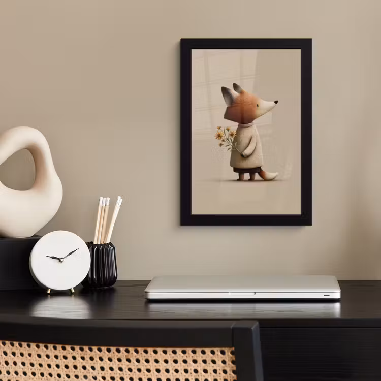 Poster met lijst - Vos - Gele bloemen - Minimalistisch — 3