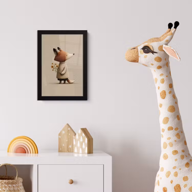 Poster met lijst - Vos - Gele bloemen - Minimalistisch — 5