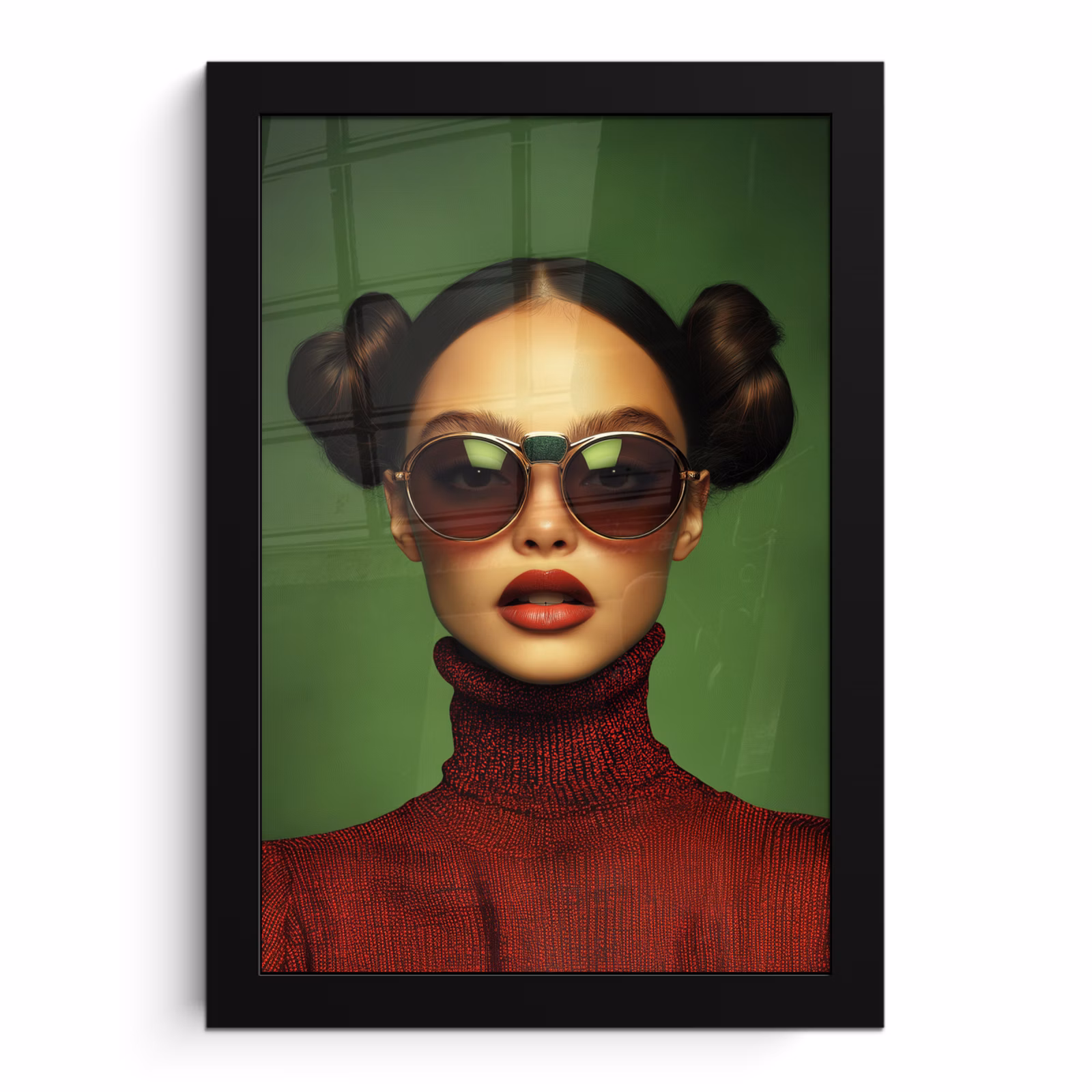 Poster met lijst - Vrouw - Groen - Bril - Aesthetic - Modern — 1