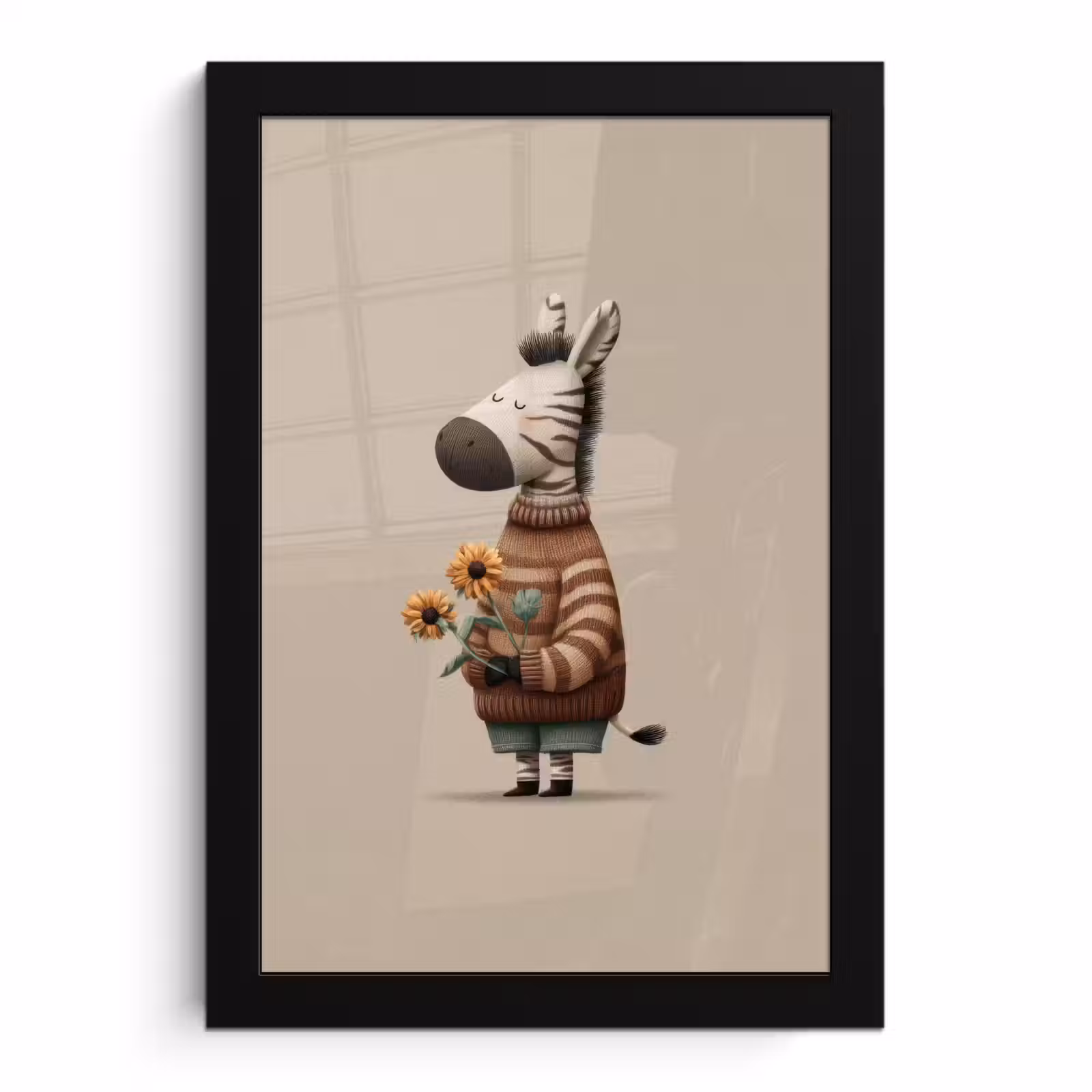 Poster met lijst - Zebra - Zonnebloemen - Warm — 1