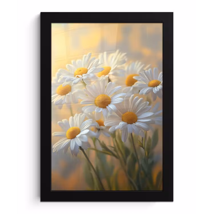 Poster met lijst - Madeliefjes - Wit - Zonlicht — 1