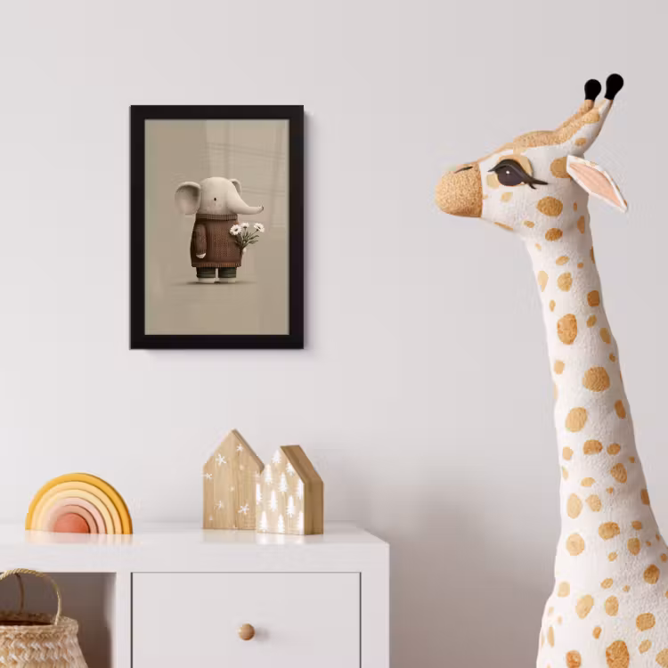 Poster met lijst - Olifant - Witte bloemen - Kindvriendelijk — 5