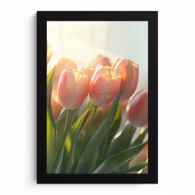 Poster met lijst - Tulpen - Roze - Zonnestralen — 1