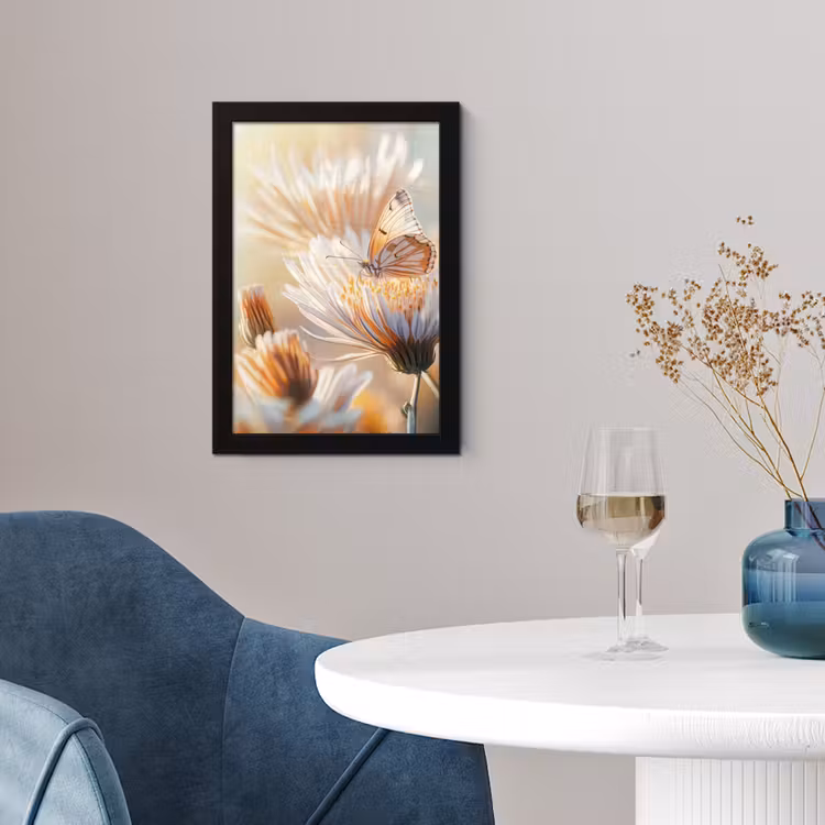 Poster met lijst - Vlinder - Bloem - Oranje — 2