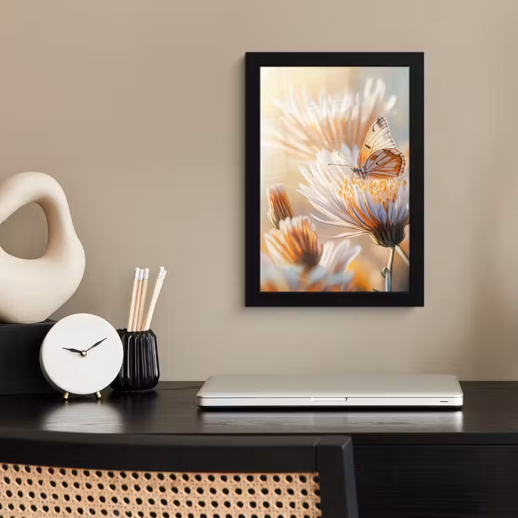 Poster met lijst - Vlinder - Bloem - Oranje — 3