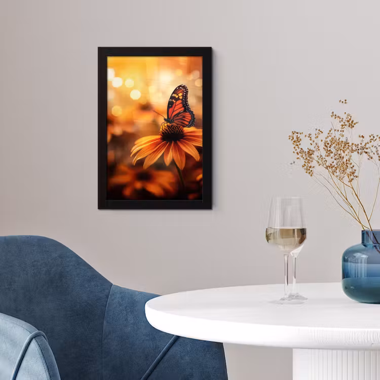 Poster met lijst - Vlinder - Bloemen - Oranje — 2