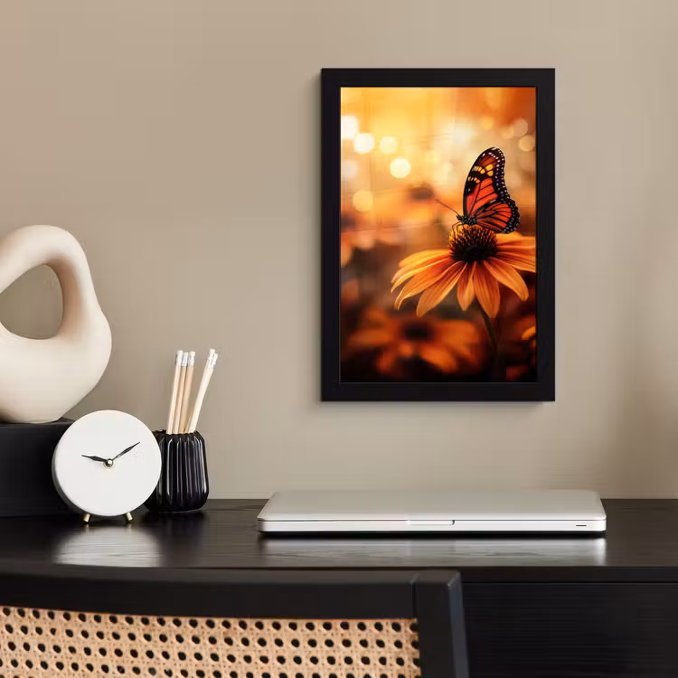 Poster met lijst - Vlinder - Bloemen - Oranje — 3