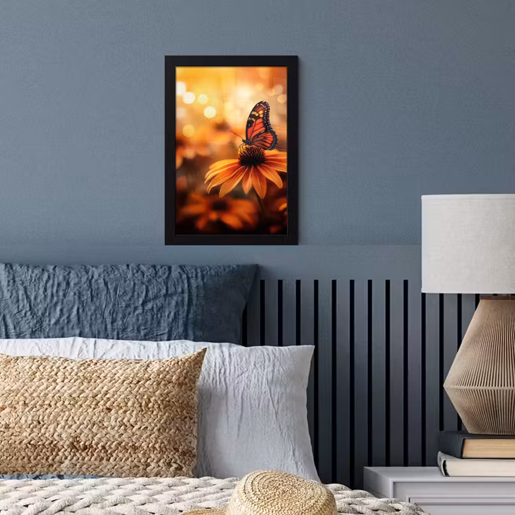 Poster met lijst - Vlinder - Bloemen - Oranje — 4