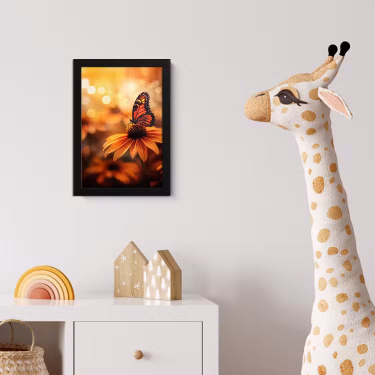 Poster met lijst - Vlinder - Bloemen - Oranje — 5