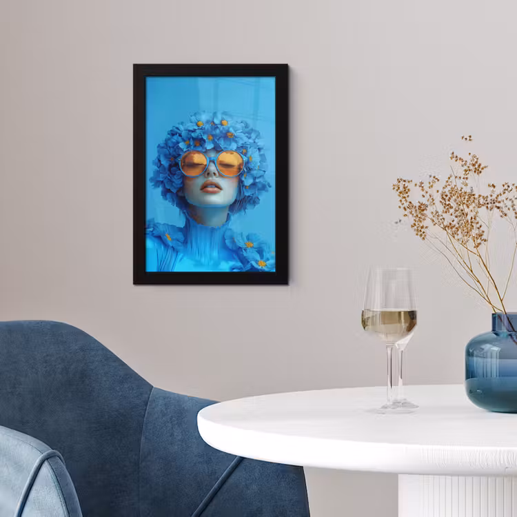 Poster met lijst - Vrouw - Bloem - Blauw - Modern - Bril - Portret — 2