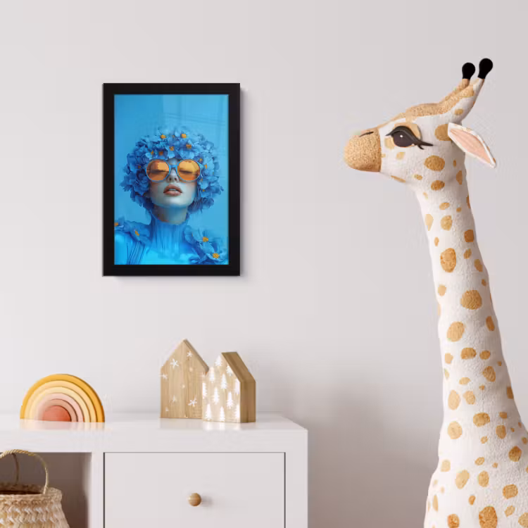 Poster met lijst - Vrouw - Bloem - Blauw - Modern - Bril - Portret — 5