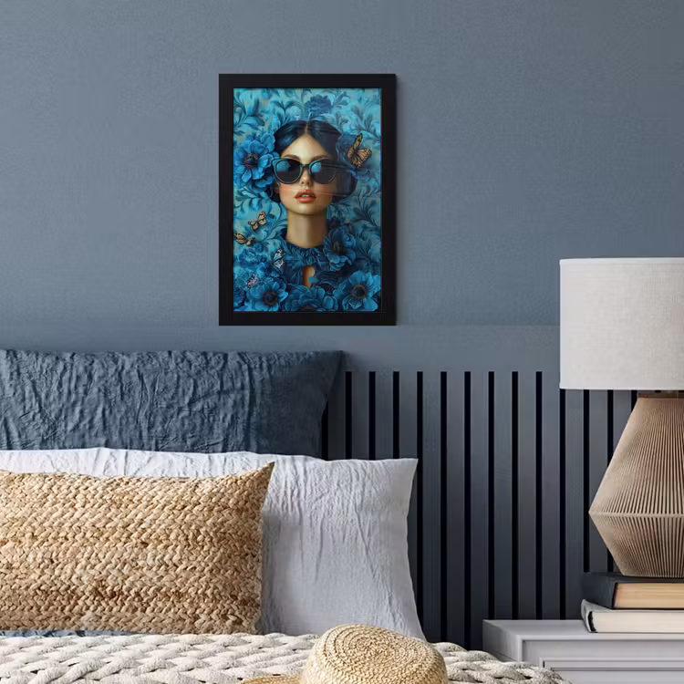 Poster met lijst - Vrouw - Bloemen - Vlinders - Blauw - Abstract — 4