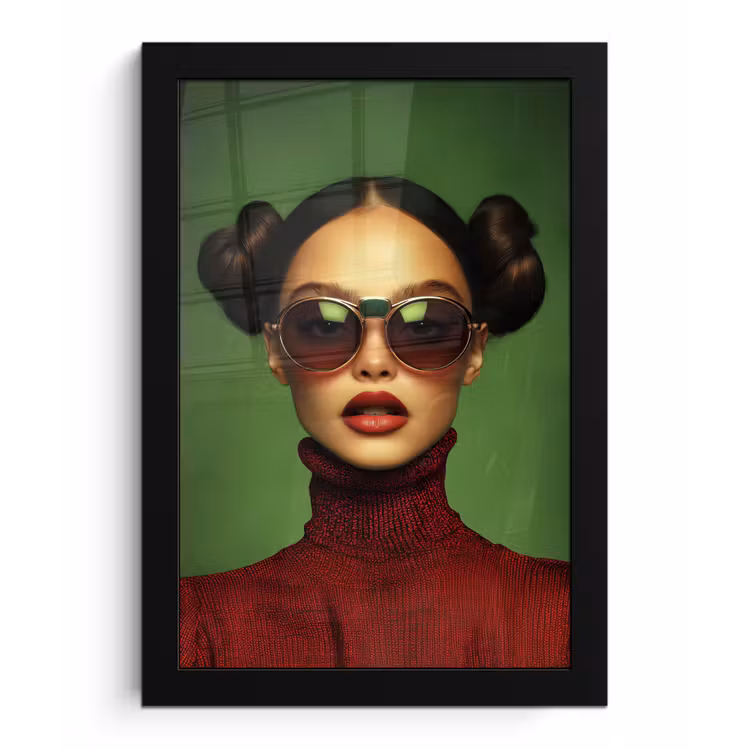 Poster met lijst - Vrouw - Groen - Bril - Aesthetic - Modern — 1