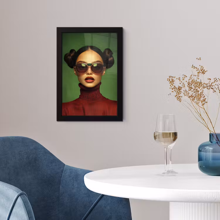 Poster met lijst - Vrouw - Groen - Bril - Aesthetic - Modern — 2