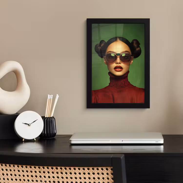 Poster met lijst - Vrouw - Groen - Bril - Aesthetic - Modern — 3