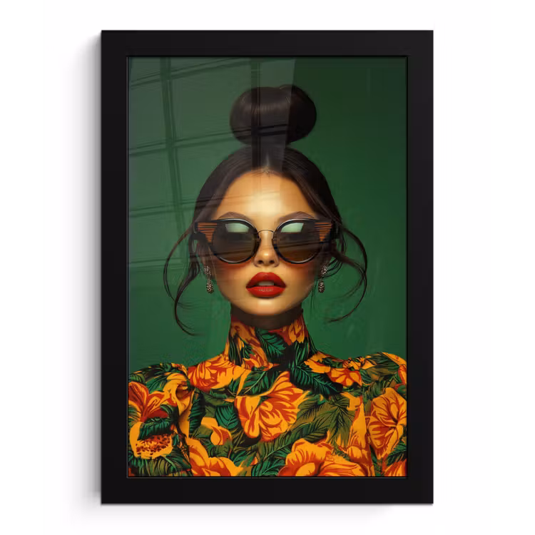 Poster met lijst - Vrouw - Groen - Modern - Bril - Abstract — 1