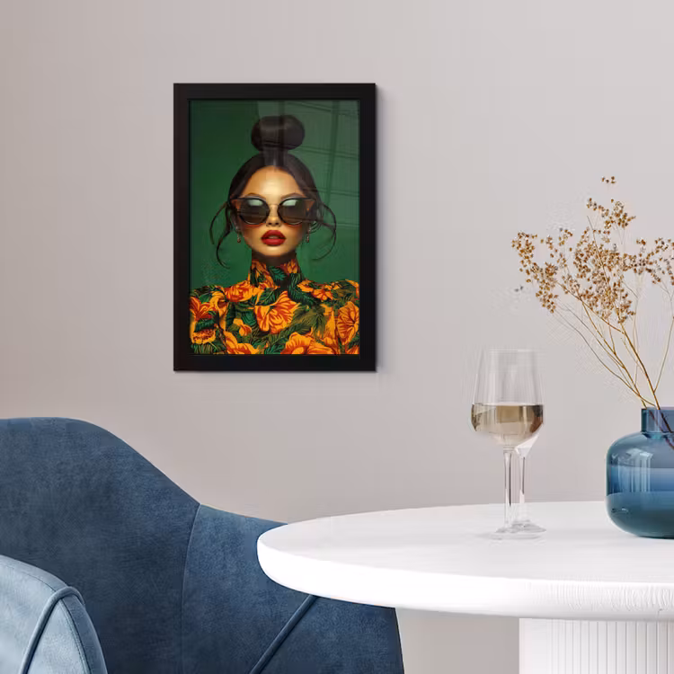 Poster met lijst - Vrouw - Groen - Modern - Bril - Abstract — 2