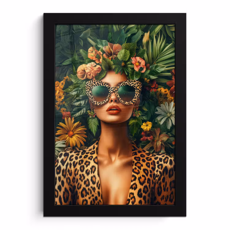 Poster met lijst - Vrouw - Panterprint - Jungle - Natuur - Luxe — 1