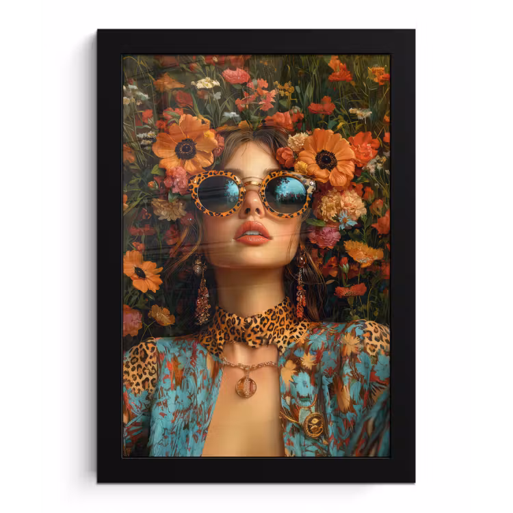 Poster met lijst - Vrouwen - Bloemen - Modern - Bril - Abstract — 1