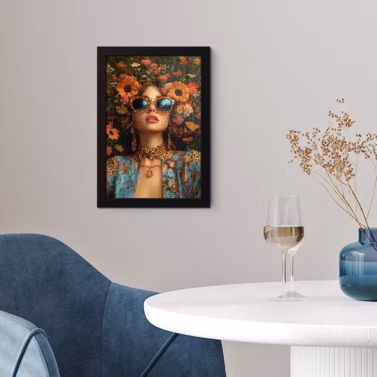 Poster met lijst - Vrouwen - Bloemen - Modern - Bril - Abstract — 2