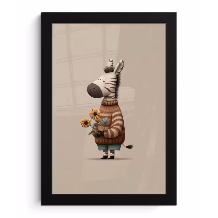 Poster met lijst - Zebra - Zonnebloemen - Warm — 1