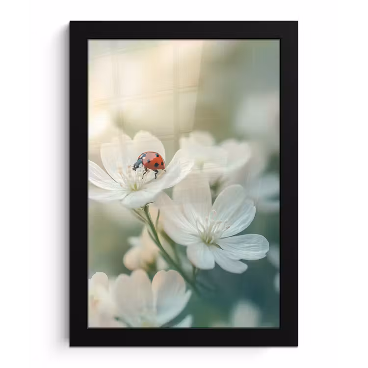 Poster met lijst - Lieveheersbeestje - Bloemen - Wit — 1