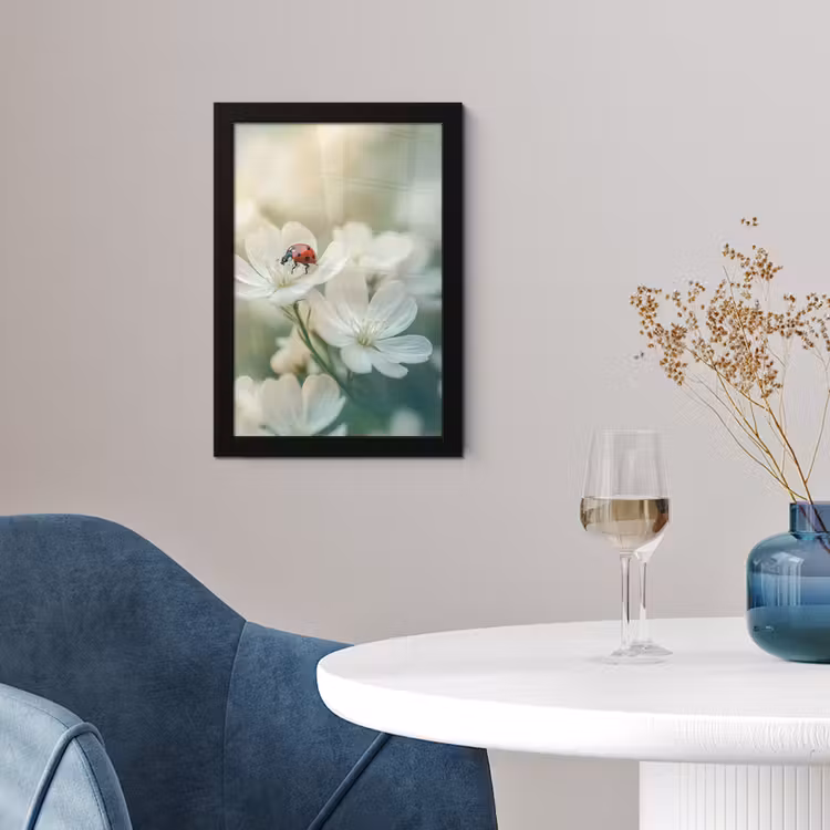Poster met lijst - Lieveheersbeestje - Bloemen - Wit — 2