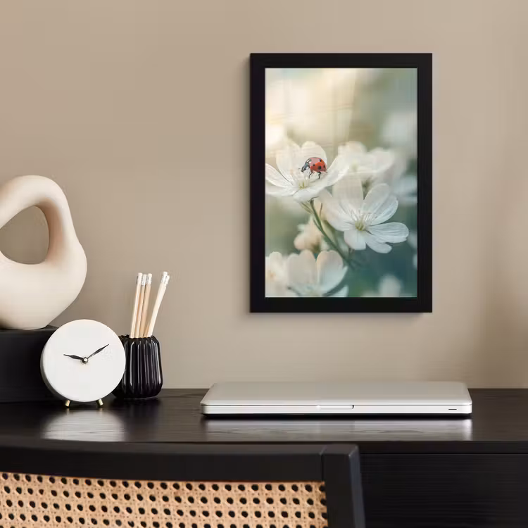Poster met lijst - Lieveheersbeestje - Bloemen - Wit — 3