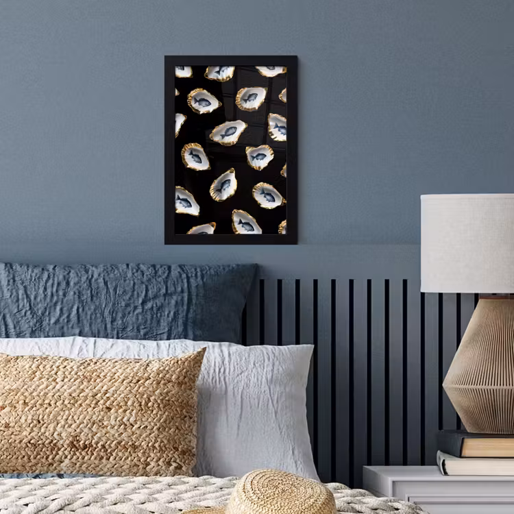 Poster met lijst - Oesters - Vissen - Blauw - Goud — 4
