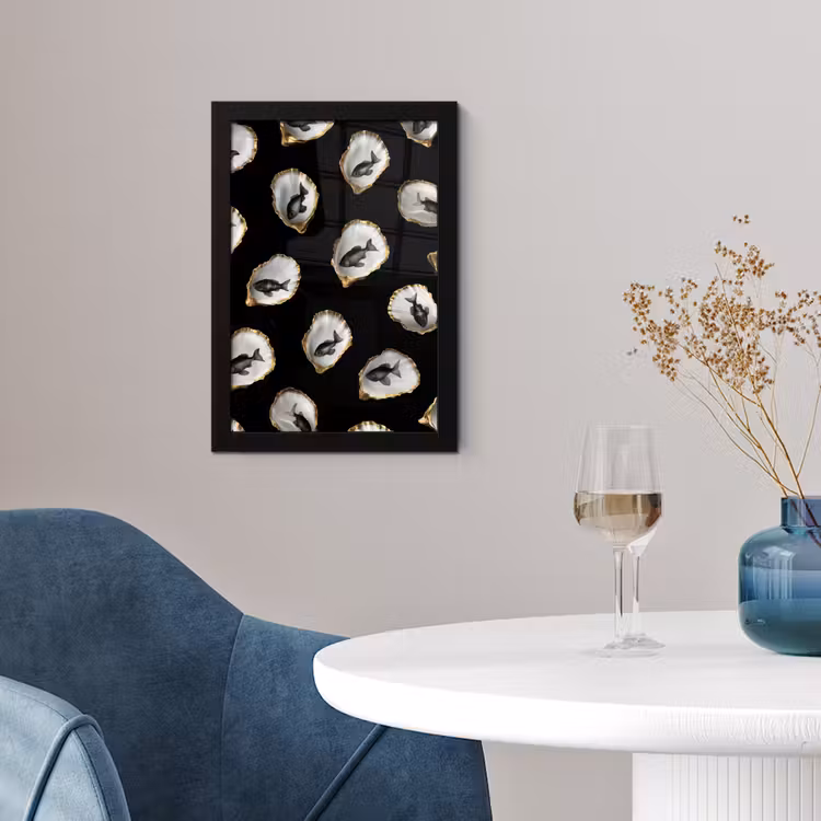 Poster met lijst - Oesters - Zwart - Vissen - Goud — 2