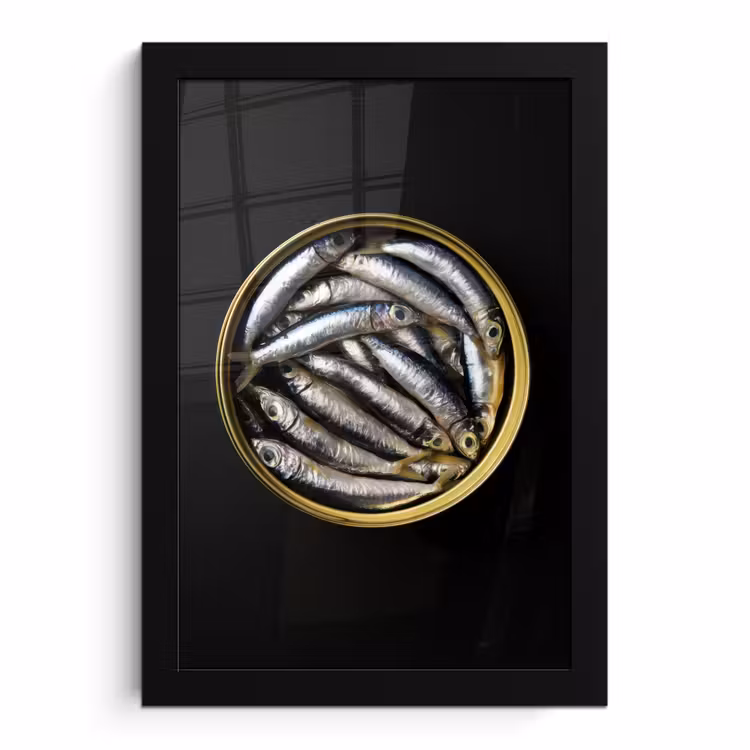 Poster met lijst - Sardines - Vissen - Rond - Zwart — 1