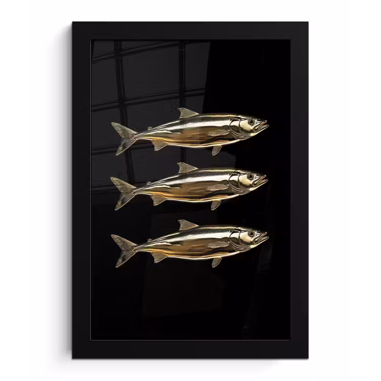 Poster met lijst - Vissen - Goud - Zwart — 1