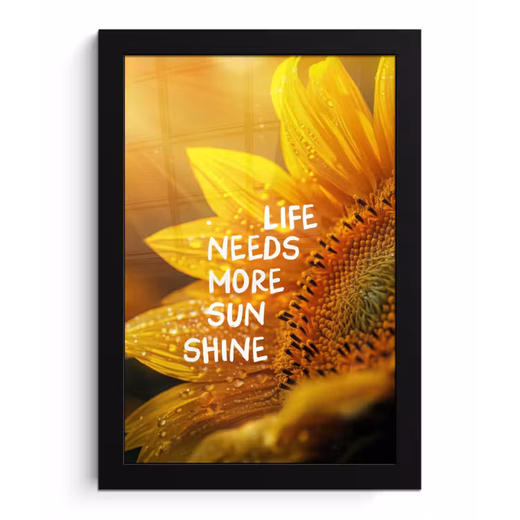 Poster met lijst - Zonnebloem - Close up - Geel - Quote — 1