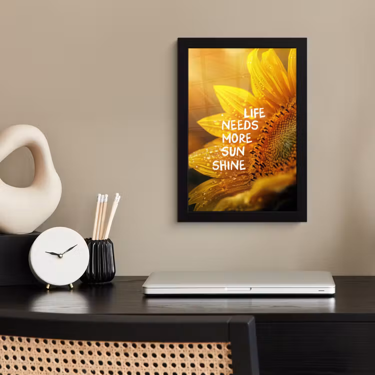 Poster met lijst - Zonnebloem - Close up - Geel - Quote — 3