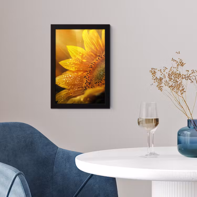 Poster met lijst - Zonnebloem - Dauwdruppels - Geel - Zonlicht — 2