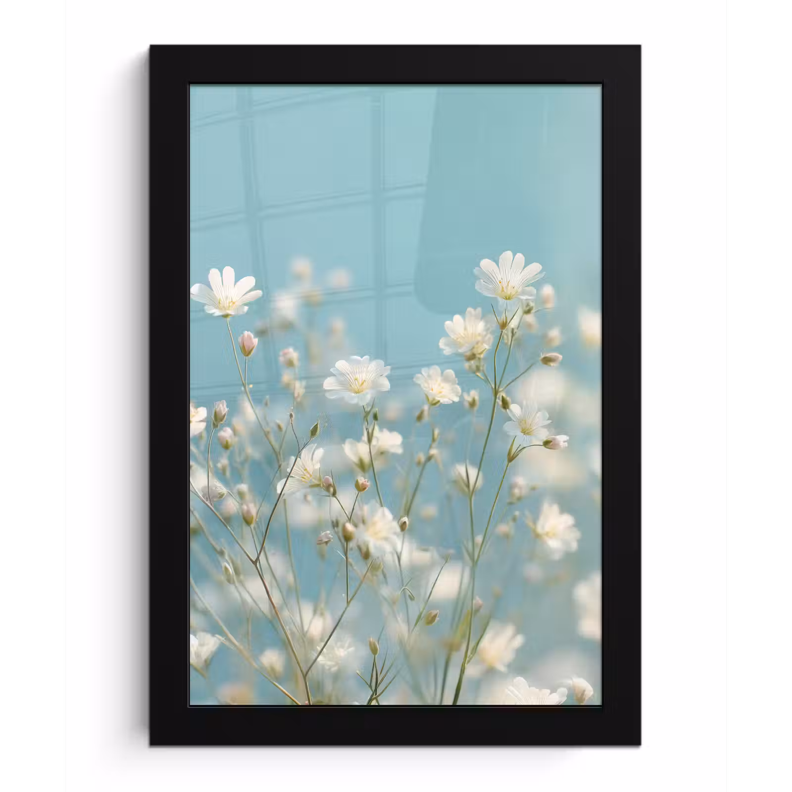 Poster met lijst - Stengels - Bloemen - Lucht - Wit — 1