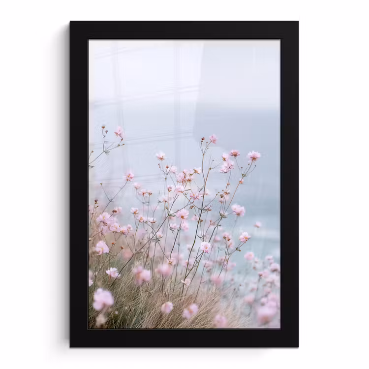 Poster met lijst - Klif - Bloemen - Zee - Roze — 1