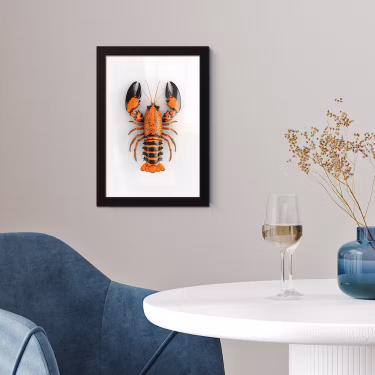 Poster met lijst - Kreeft - Zwart - Oranje - Wit - Uniek — 2