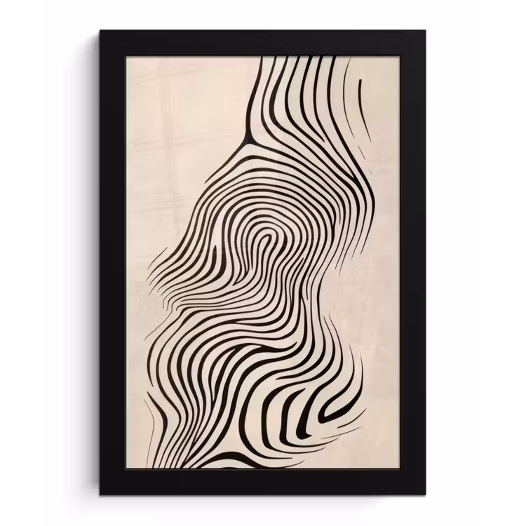 Poster met lijst - Lijnen - Abstract - Golvend - Zwart — 1