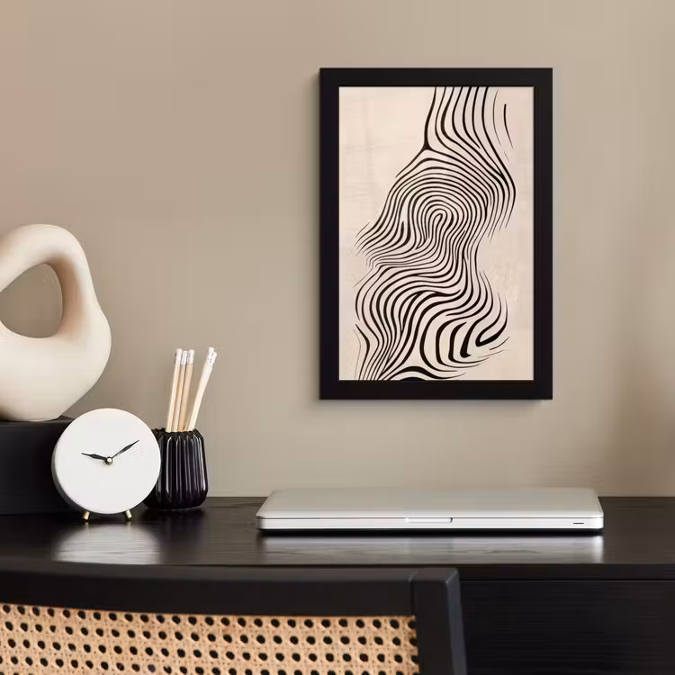 Poster met lijst - Lijnen - Abstract - Golvend - Zwart — 3