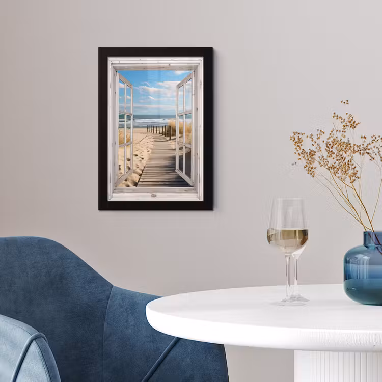 Poster met lijst - Raam - Zee - Kust - Natuur - Doorkijk - Strand - Waddenzee — 2