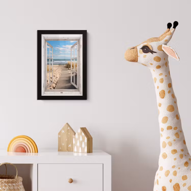 Poster met lijst - Raam - Zee - Kust - Natuur - Doorkijk - Strand - Waddenzee — 5