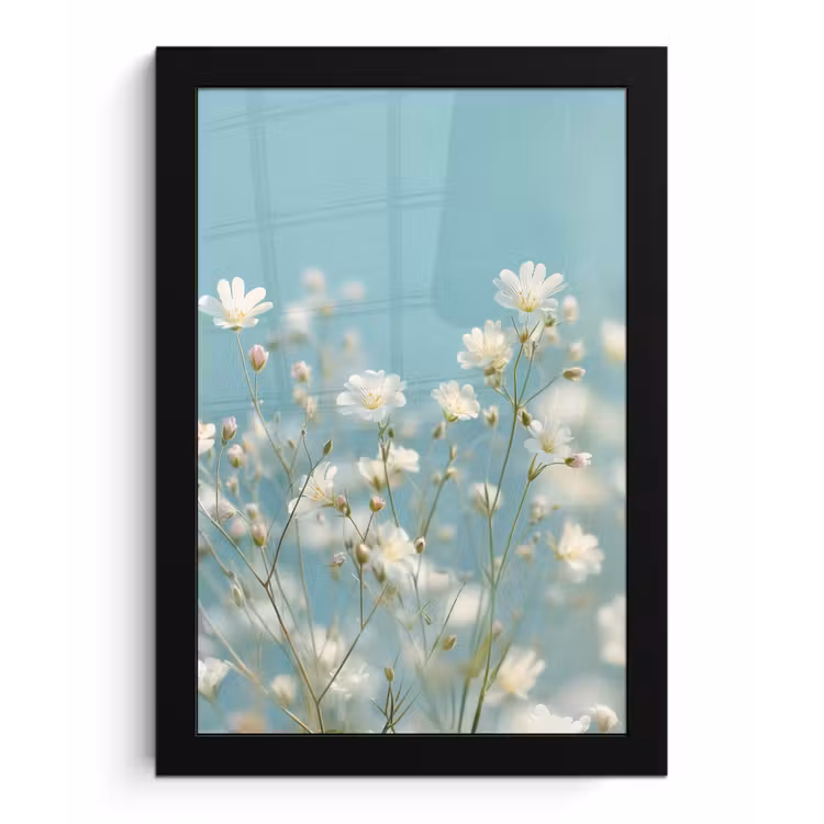 Poster met lijst - Stengels - Bloemen - Lucht - Wit — 1