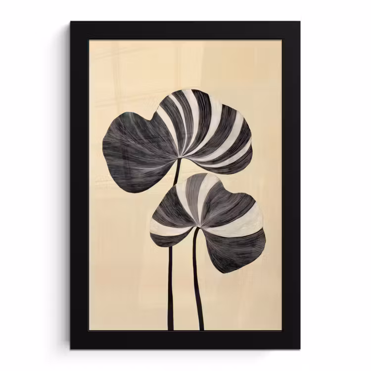 Poster met lijst - Zwart - Bladeren - Strepen - Minimalistisch — 1