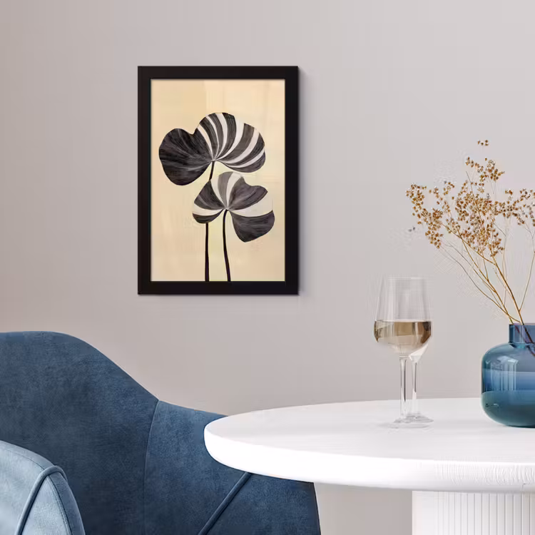 Poster met lijst - Zwart - Bladeren - Strepen - Minimalistisch — 2