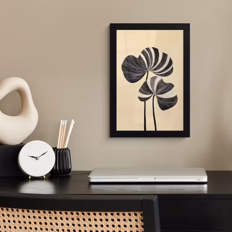 Poster met lijst - Zwart - Bladeren - Strepen - Minimalistisch — 3